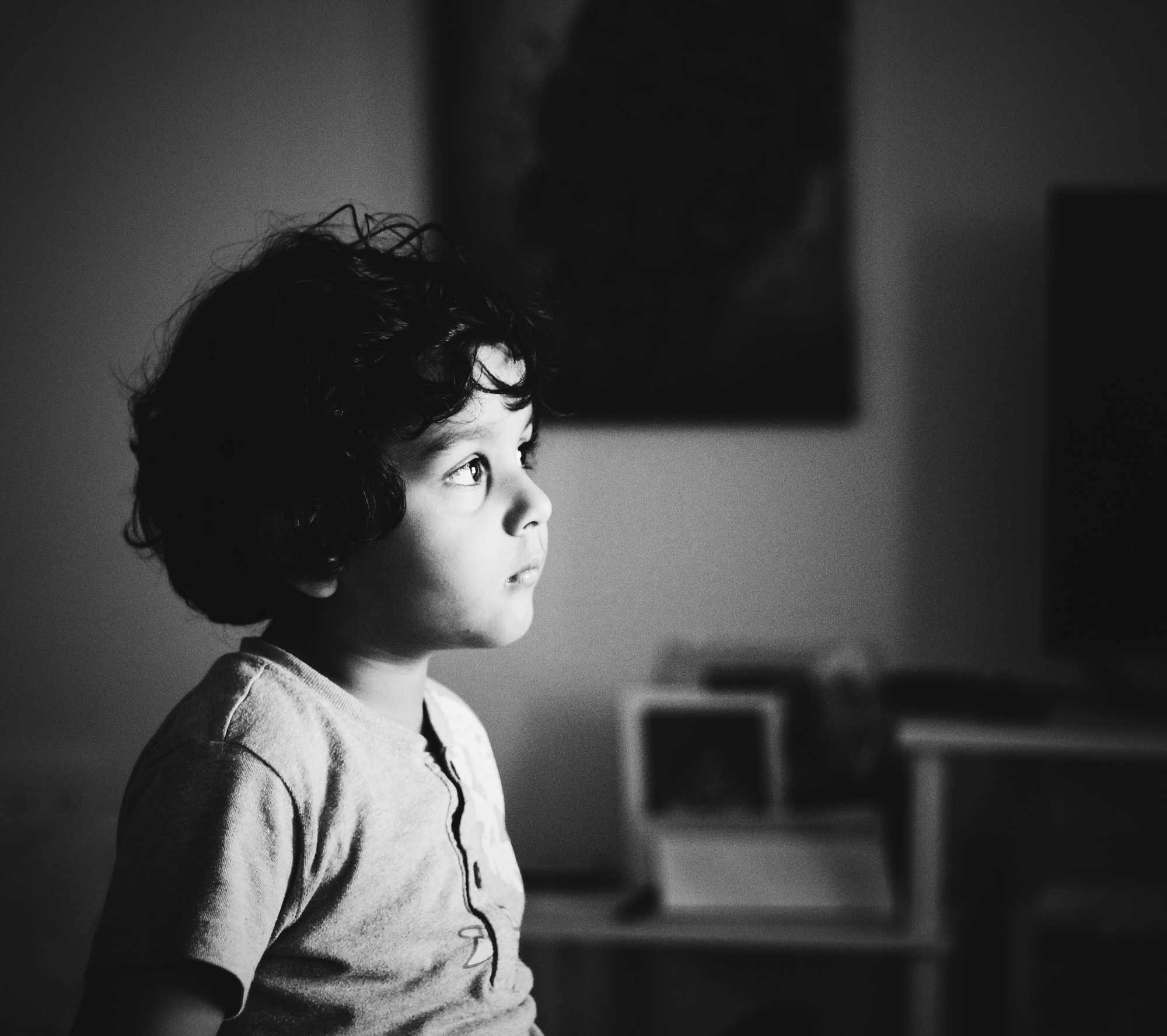 Kid at home all alone and lonely